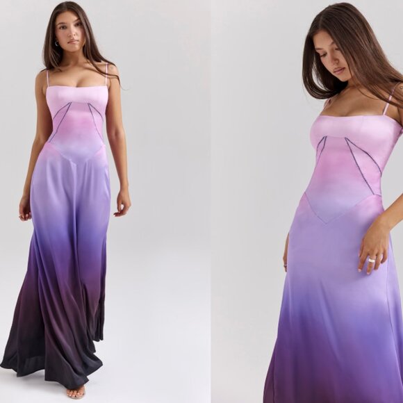 HOUSE OF CB 'Anabella' Ombre Print Lace Up Maxi Dress NWOT